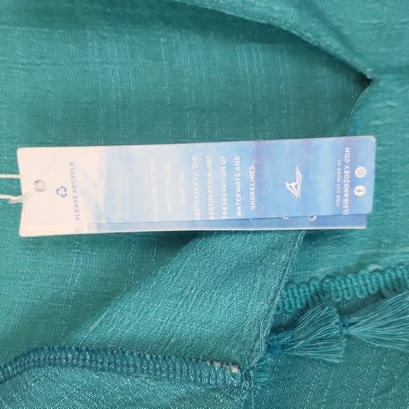 ELSIE & ZOEY Blue Lightweight Sheer Fringed V-Neck Beach Pool Coverup - Picture 5 of 12